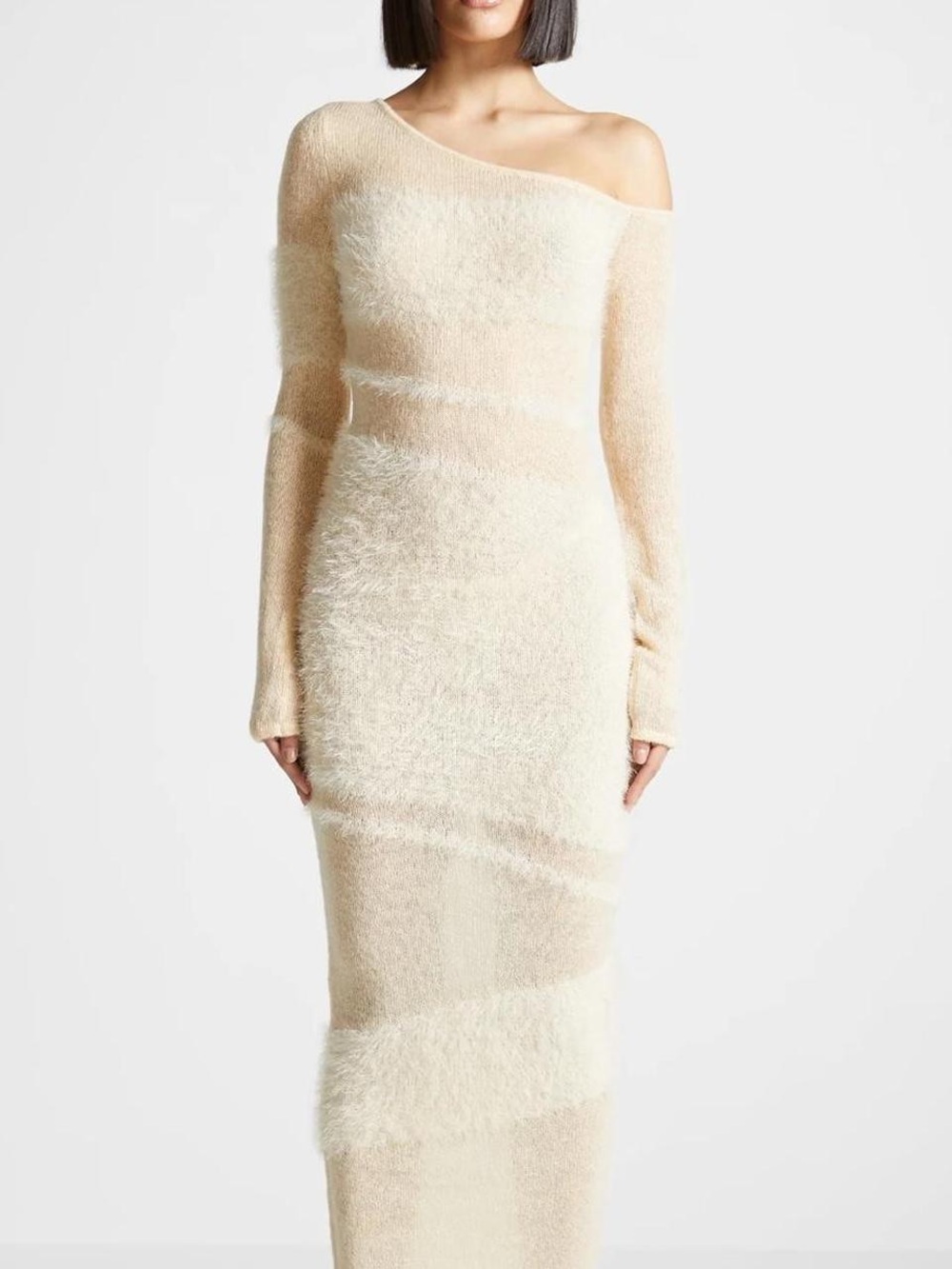 Manière De Voir Off-the-Shoulder Knit Maxi Dress – Cream/Beige – Size Small